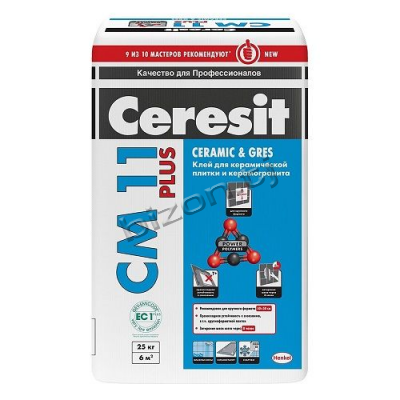 Клей для плитки для внутренних и наружных работ CERESIT CM 11 Plus, 25кг
