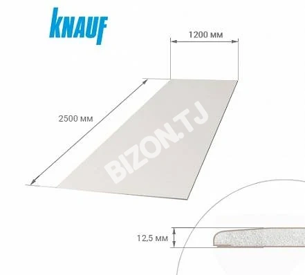Гипсокартонный (стеновой) лист Knauf 1200*2500*12,5мм (Казахстан)