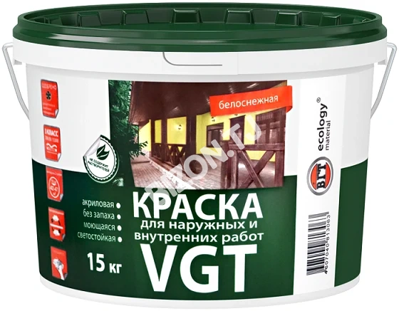 Краска акриловая VGT ВД-АК-1180 для наружных и внутренних работ, 15кг.