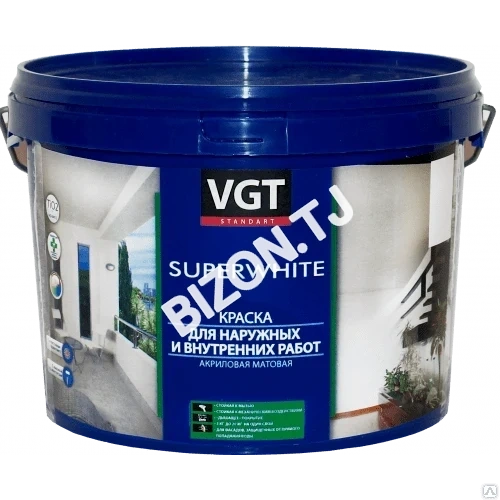 Краска VGT супербелая ВДАК 1180 для нар/внутр работ 3кг