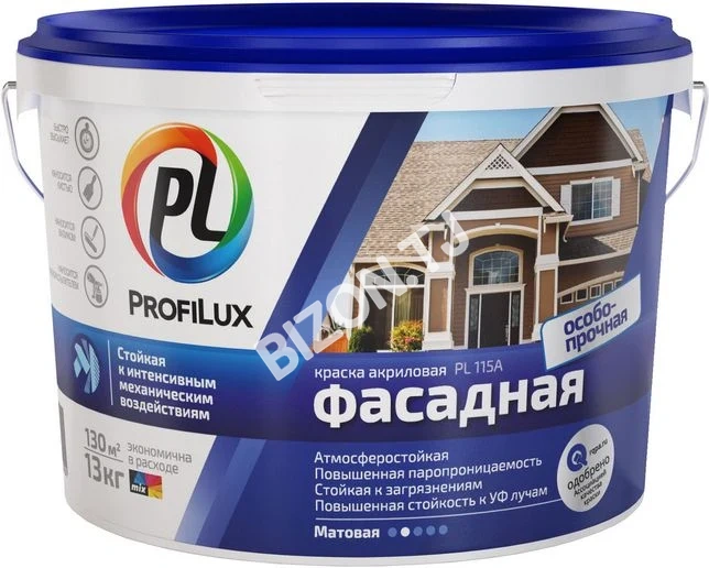 Особопрочная фасадная акриловая краска PROFILUX PL-115A, 3кг