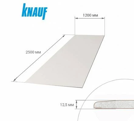 Гипсокартонный (стеновой) лист Knauf 1200*2500*12,5мм (Узбекистан)