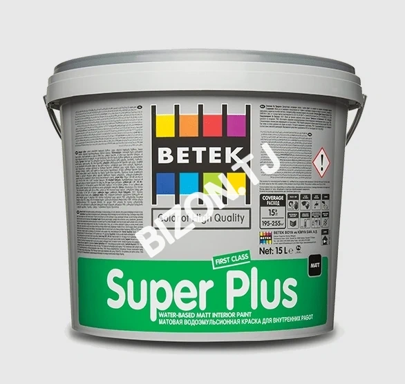Матовая водоэмульсионная краска Betek Super Plus для внутренних работ, 15кг