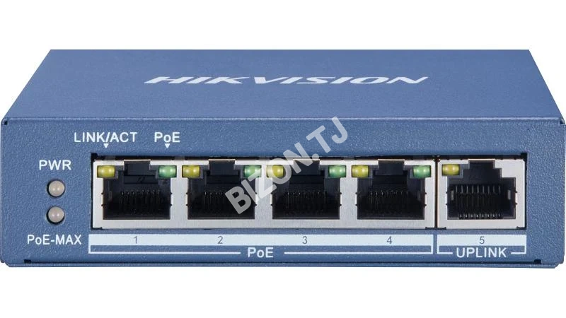 Сетевой коммутатор Hikvision DS-3E0505P-E/M, 4-портовый