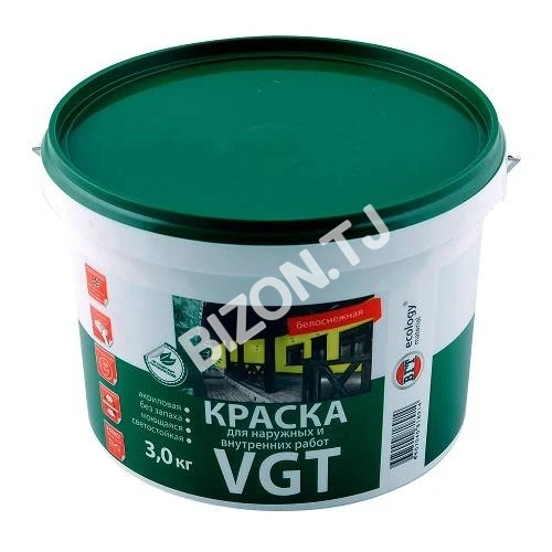 Краска акриловая VGT ВД-АК-1180 для наружных и внутренних работ 3кг.