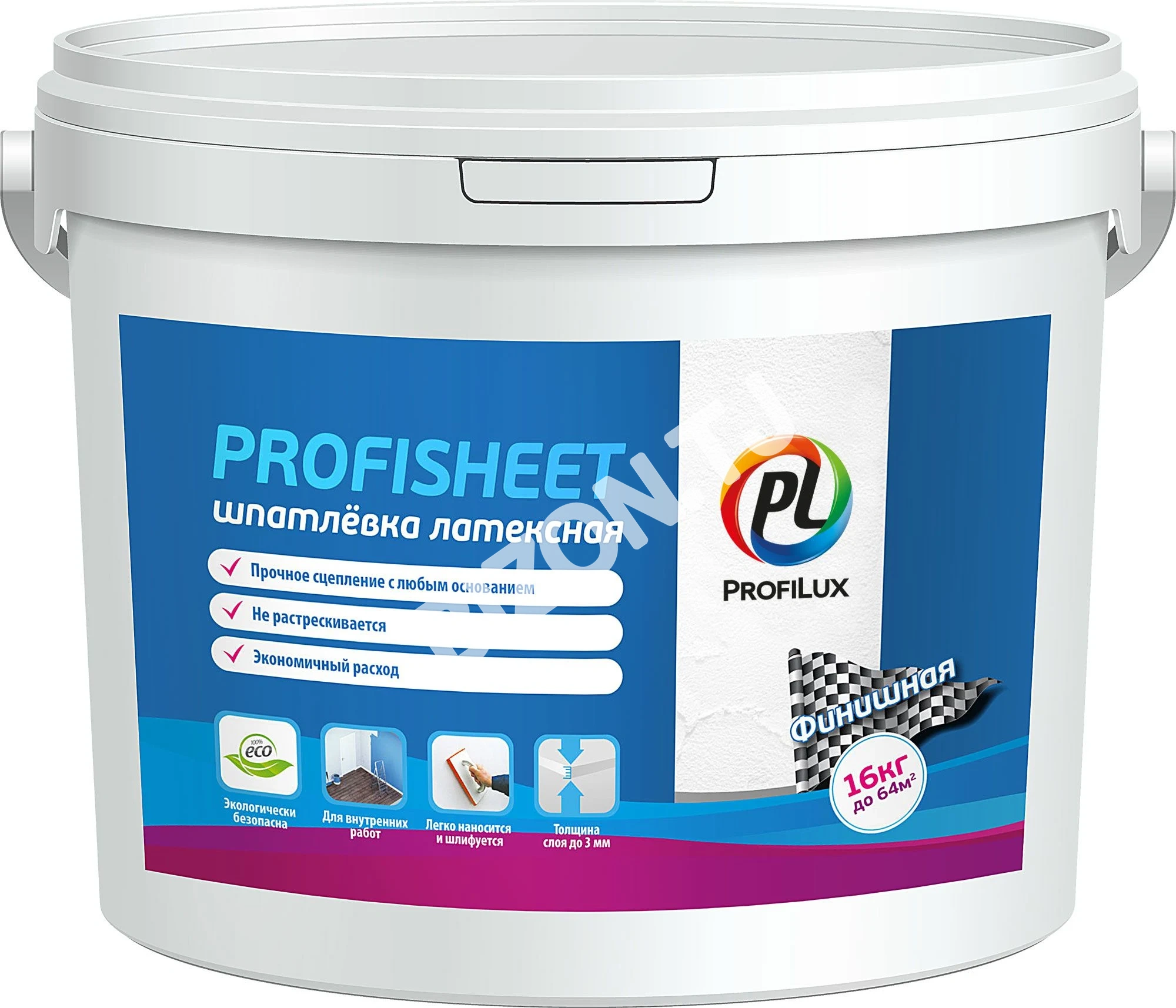 Финишная латексная шпатлевка для внутренних работ PROFISHEET PROFILUX, 16кг