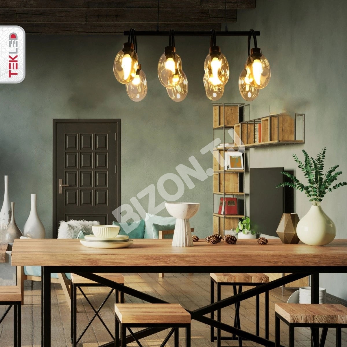 Светильник Amber стекло черный металл Island Chandelier потолочный светильник с 8xE27, 158-19574 6