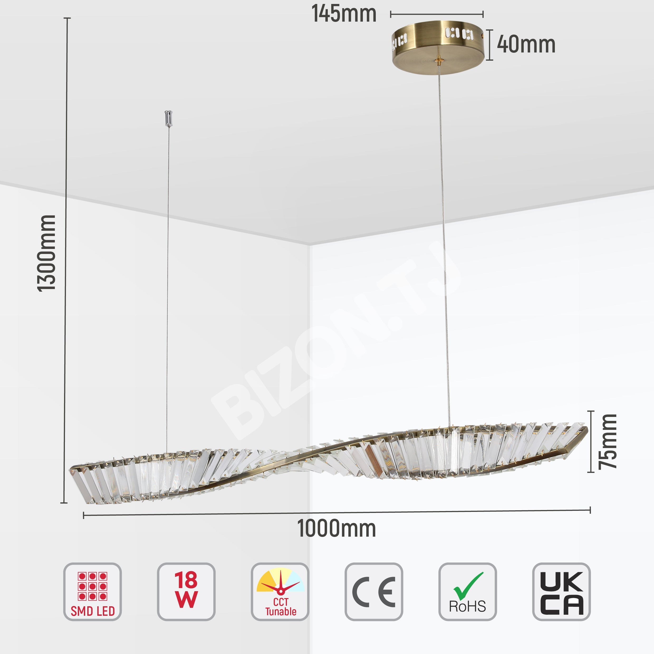 Люстра LED 18 Вт золотой 1000×80 3CCT, 159-18161 2