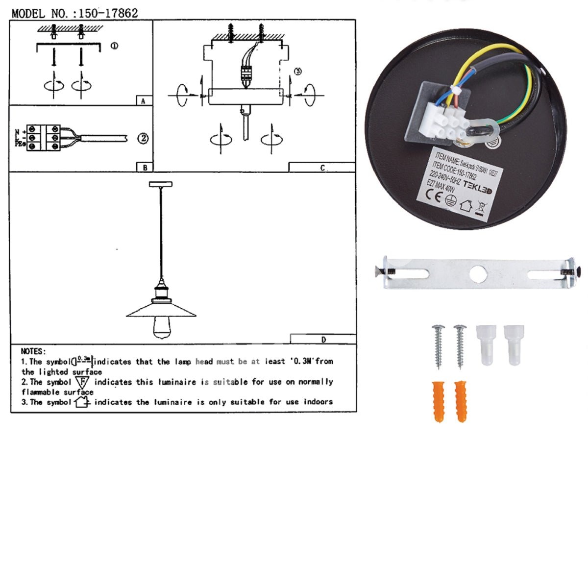Черный металл Medium Funnel металл потолочный подвесной светильник с E27 Fitting, 150-18360 14