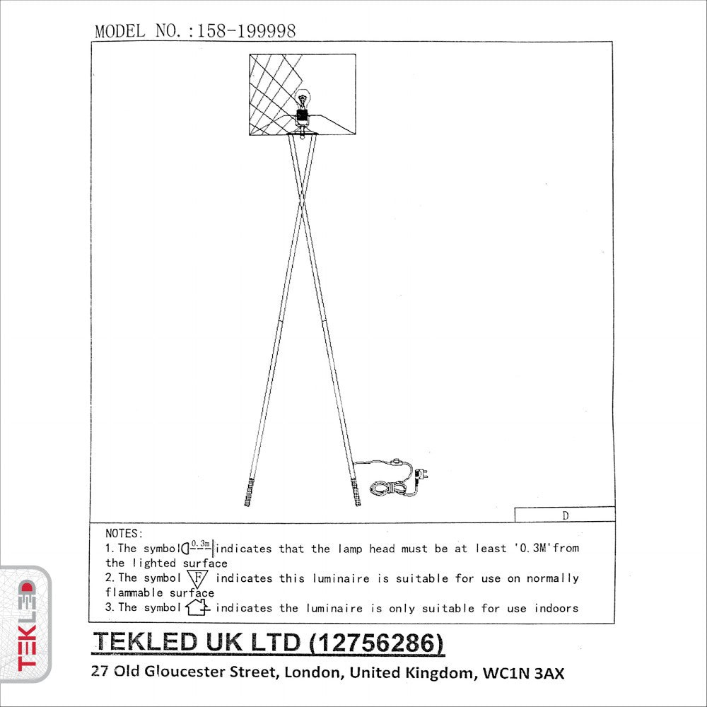 Лампа Tripod белый Drum напольный лампа с E27 Fitting, 158-199998 8