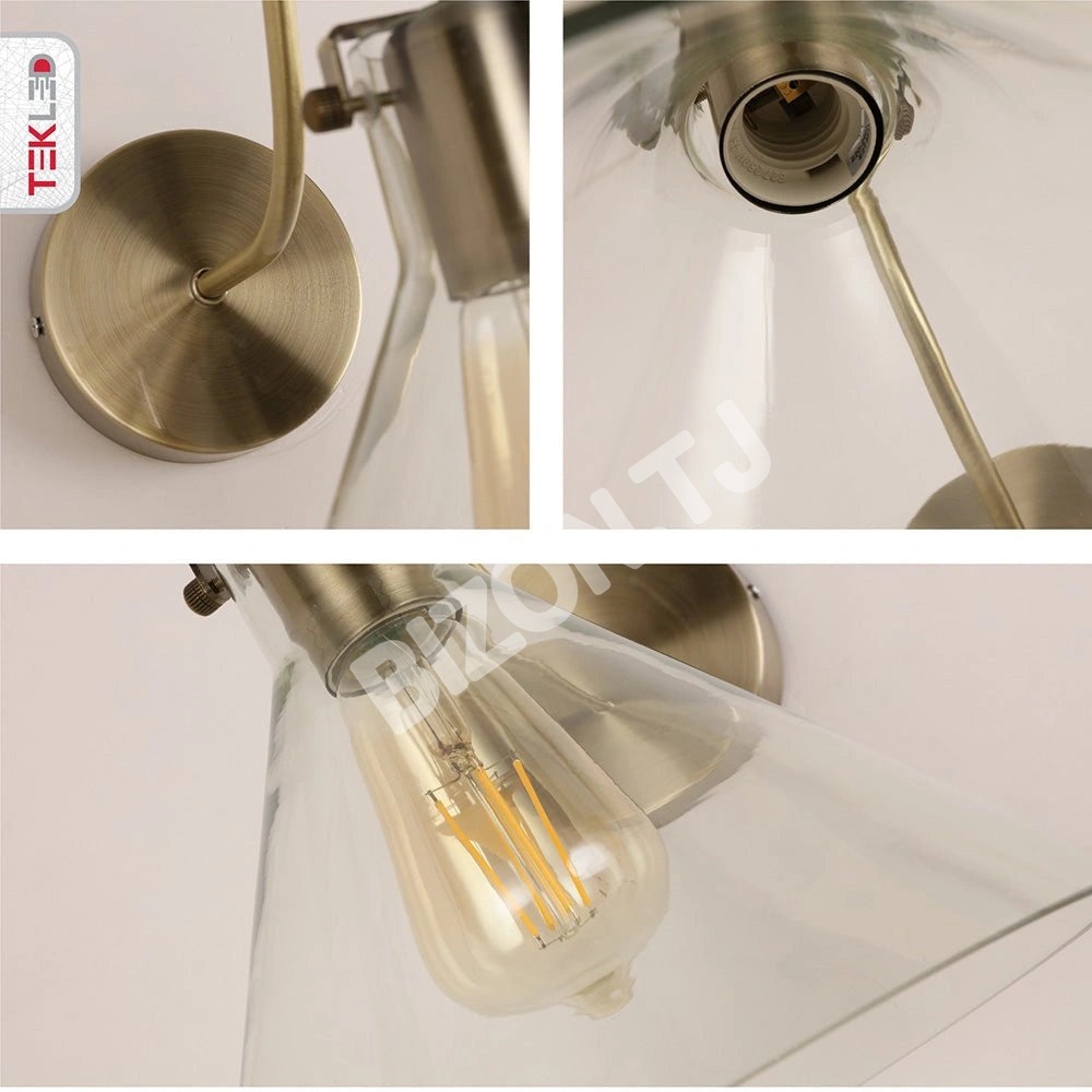 Бра антик Браss металл Clear стекло Funnel настенный светильник с E27 Fitting, 151-19614 4