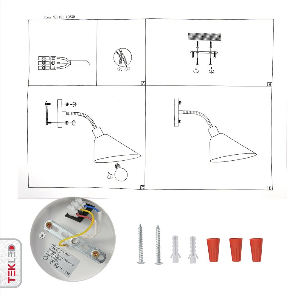 Бра Matte белый Cone настенный светильник с E27 Fitting, 151-19630 8
