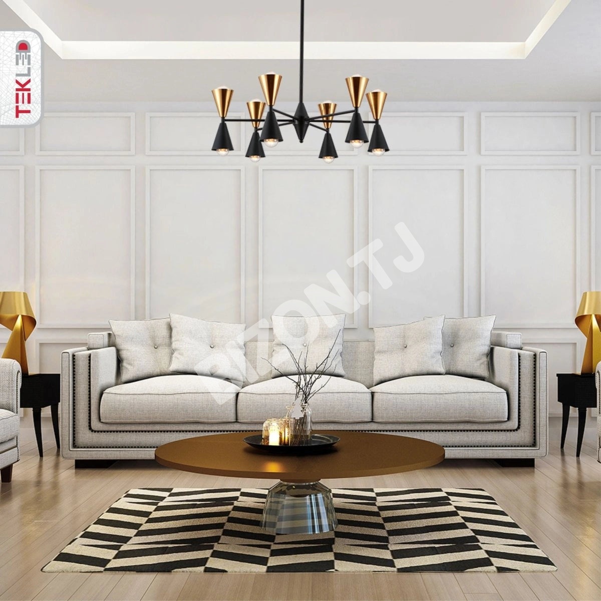 Светильник черный золотой Up Down Funnel современный Chandelier потолочный светильник с 12xE27, 150-18280 5