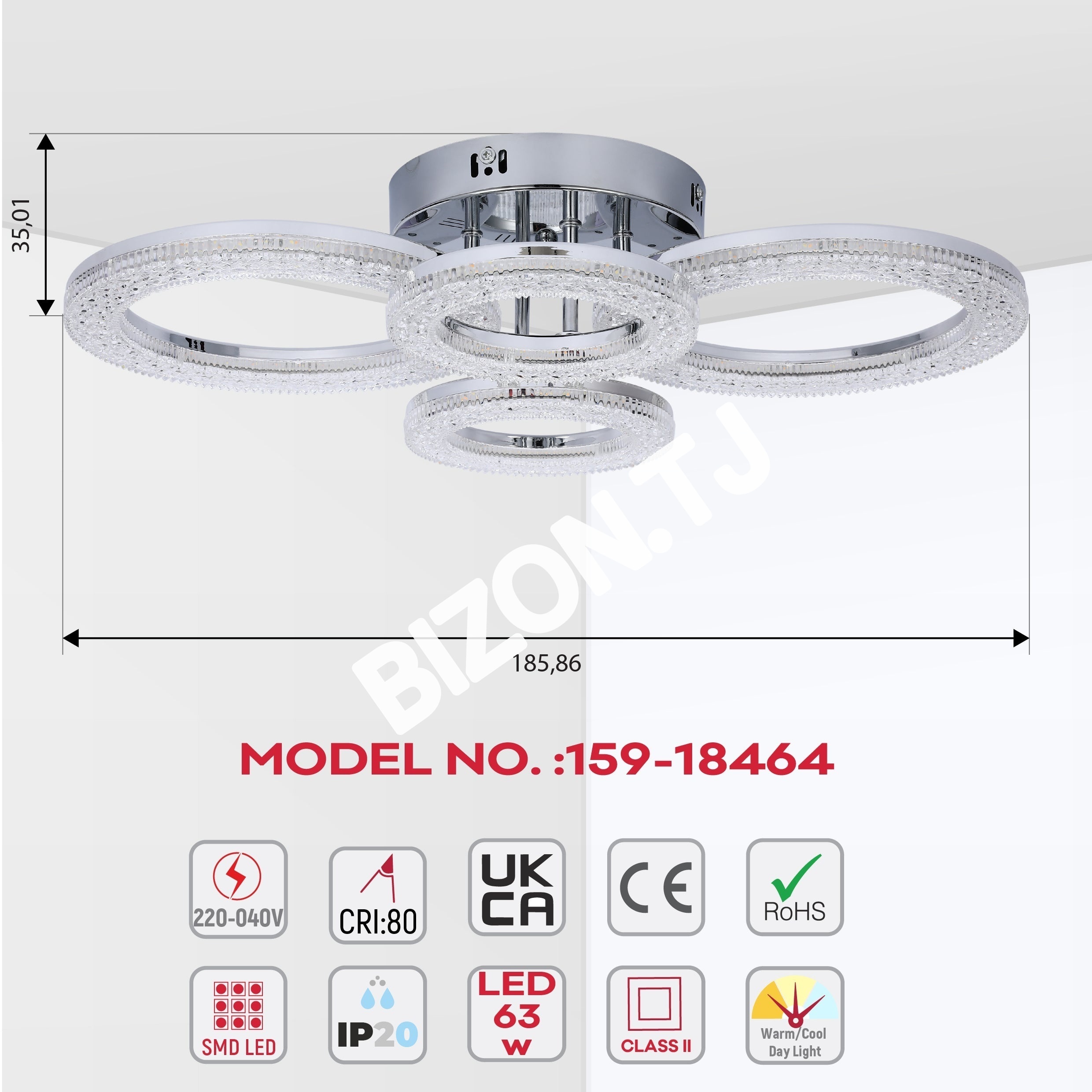Люстра LED BS0717 63 Вт хром 3CCT, 159-18458 19