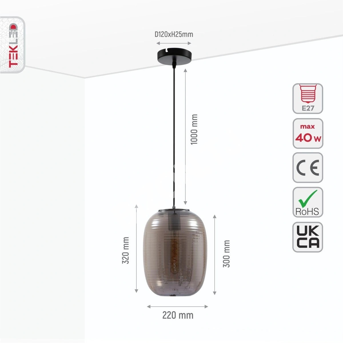 Люстра HIVE AMBER 40 Вт 1xE27 250×300, 159-17344 3