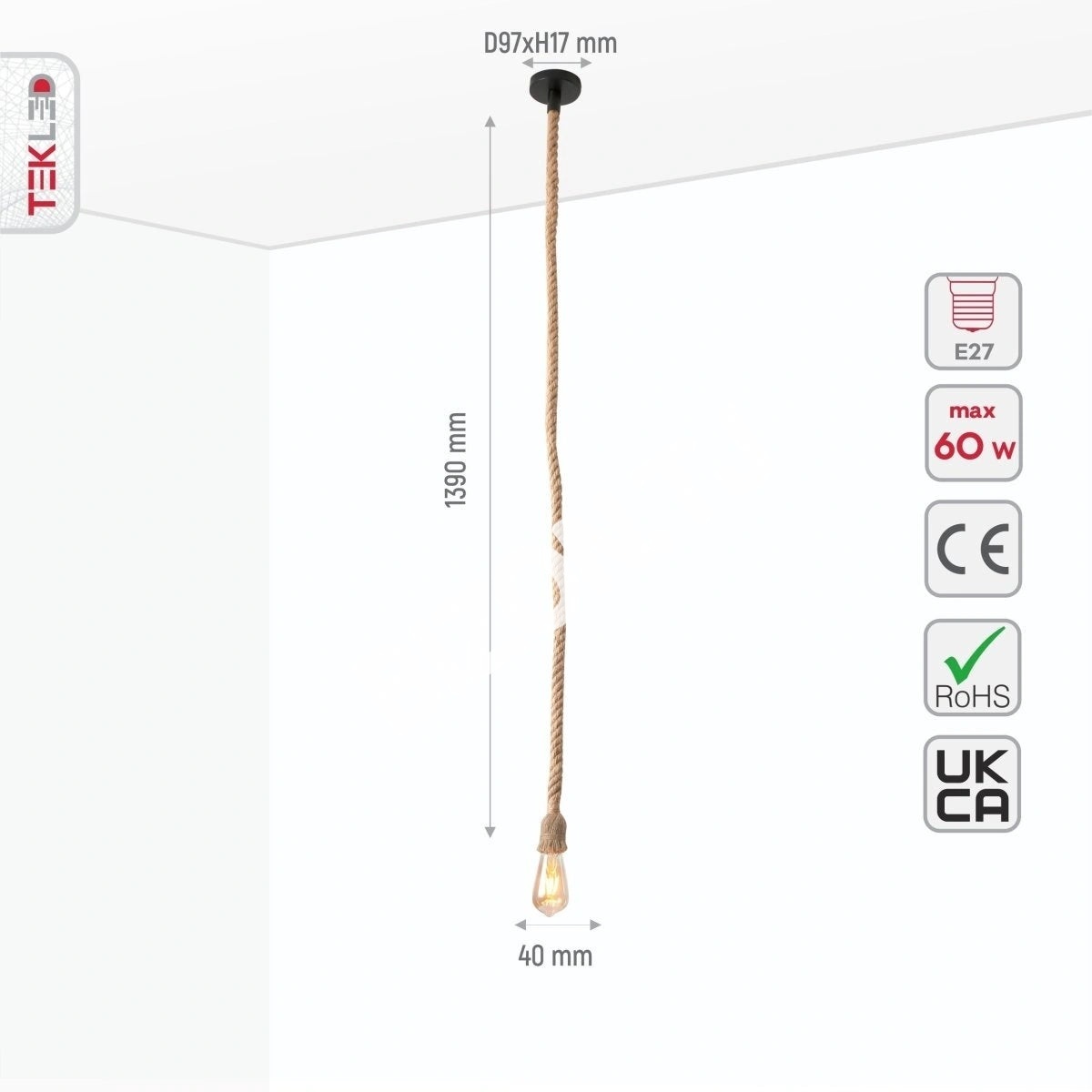 Подвесной ROPE 1.5 м E27, 150-18398 8