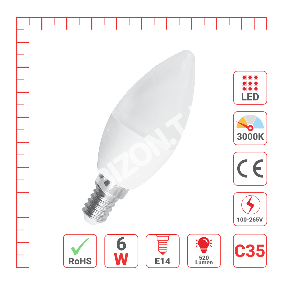 Lampa LED C35 6 Вт 520 лм E14 6000 К 100-265 В (TS)100, 527-012204 7