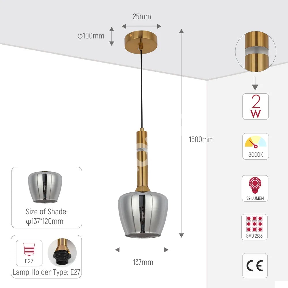Люстра 66975-1A Smoke 1xE27+LED 3000 К, 159-18304 5