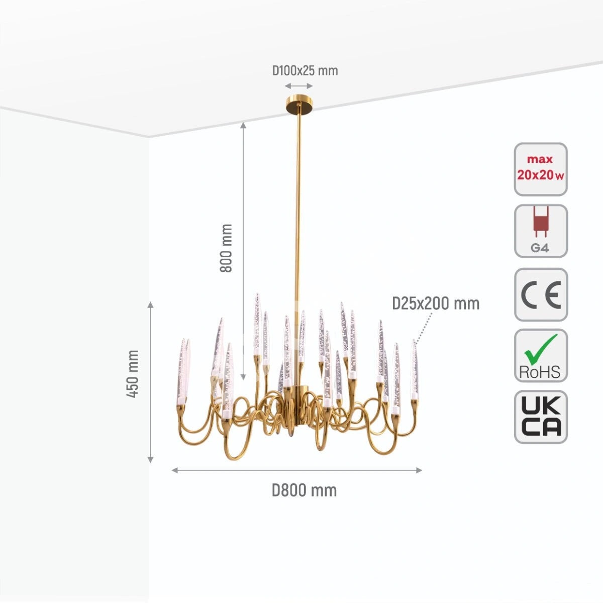 Люстра 8326D 20xG4 D800xH450 BRASS1, 159-17518 3