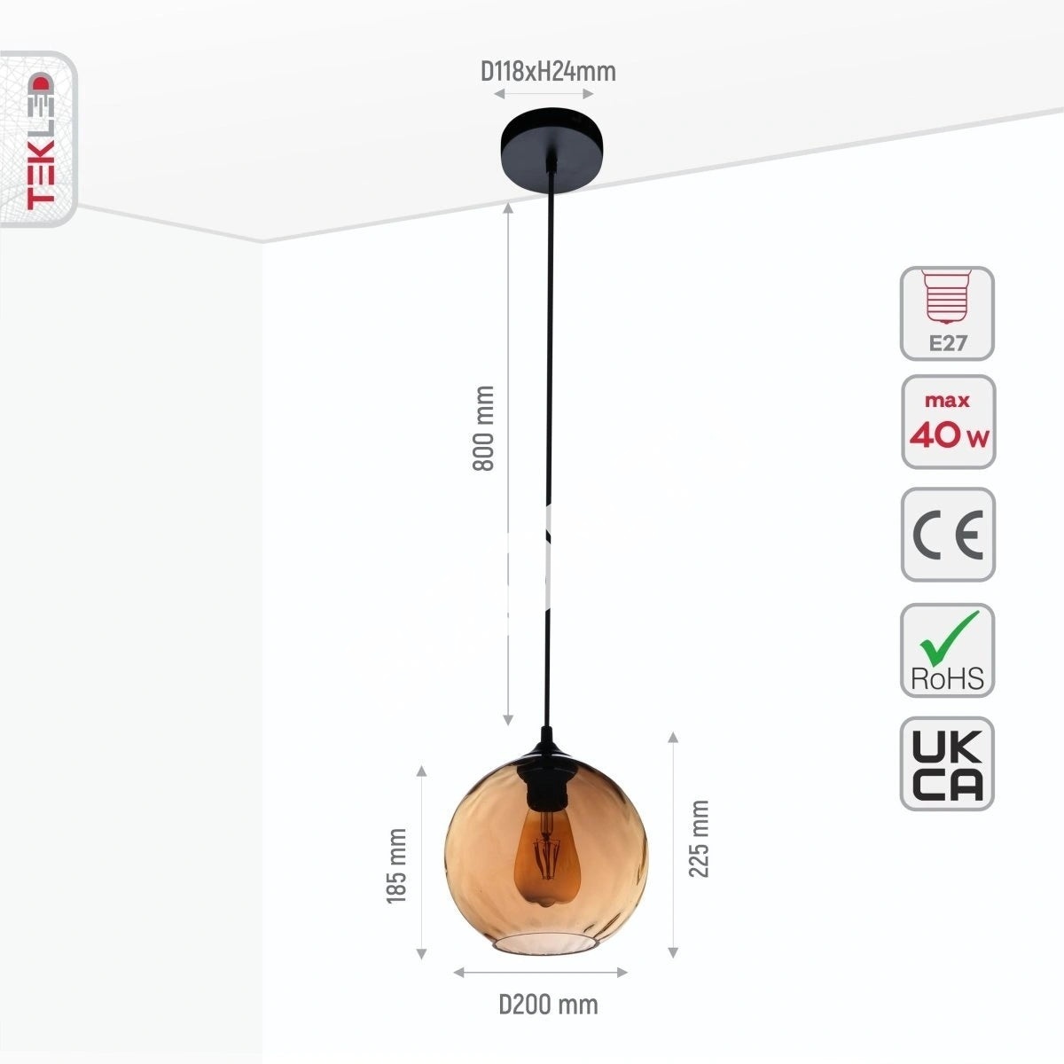 Люстра Chandelier MD70548B-1xE27 D300 AMBER золотой, 158-19668 11