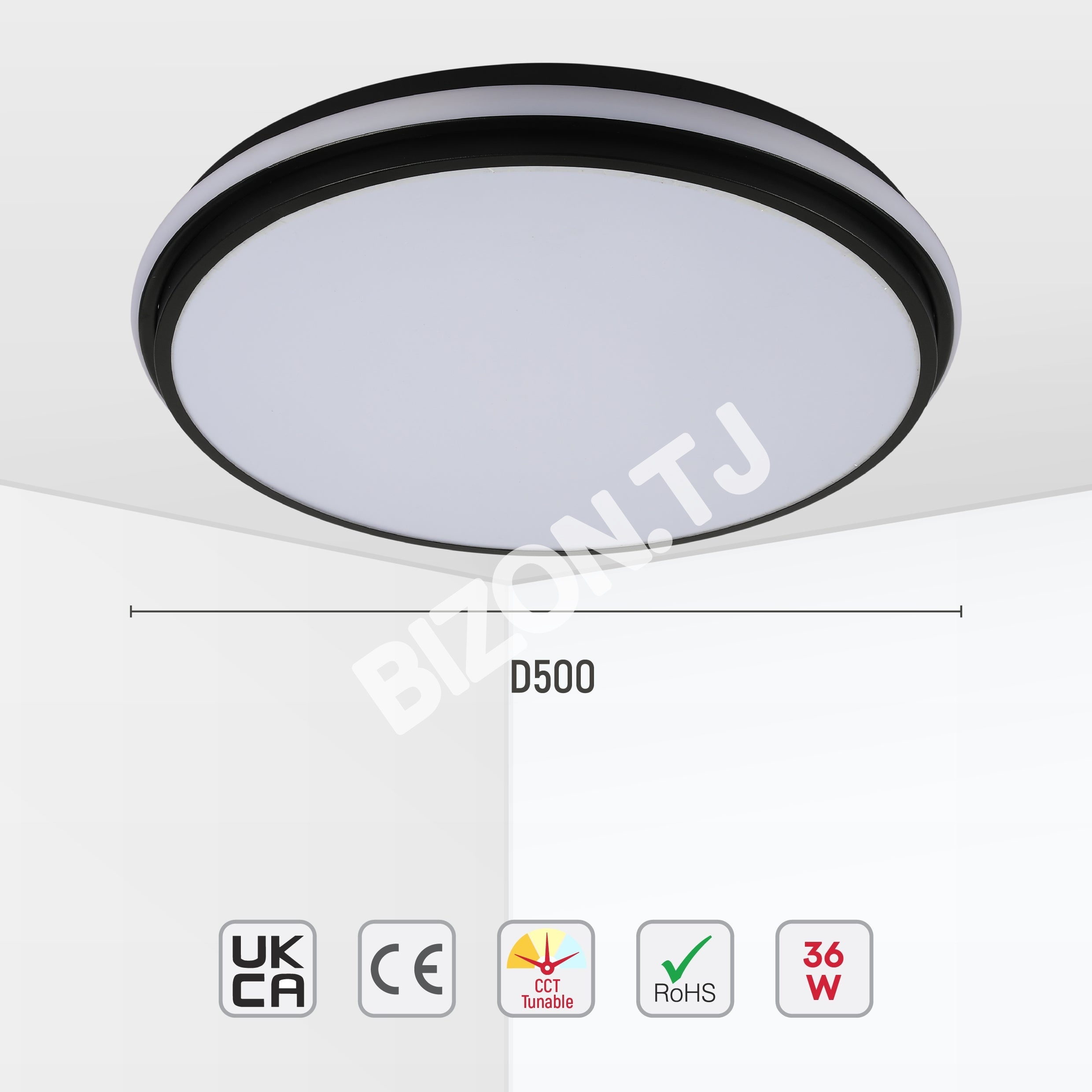 LED круглый 36 Вт черный белый D500 3CCT, 154-17342 4