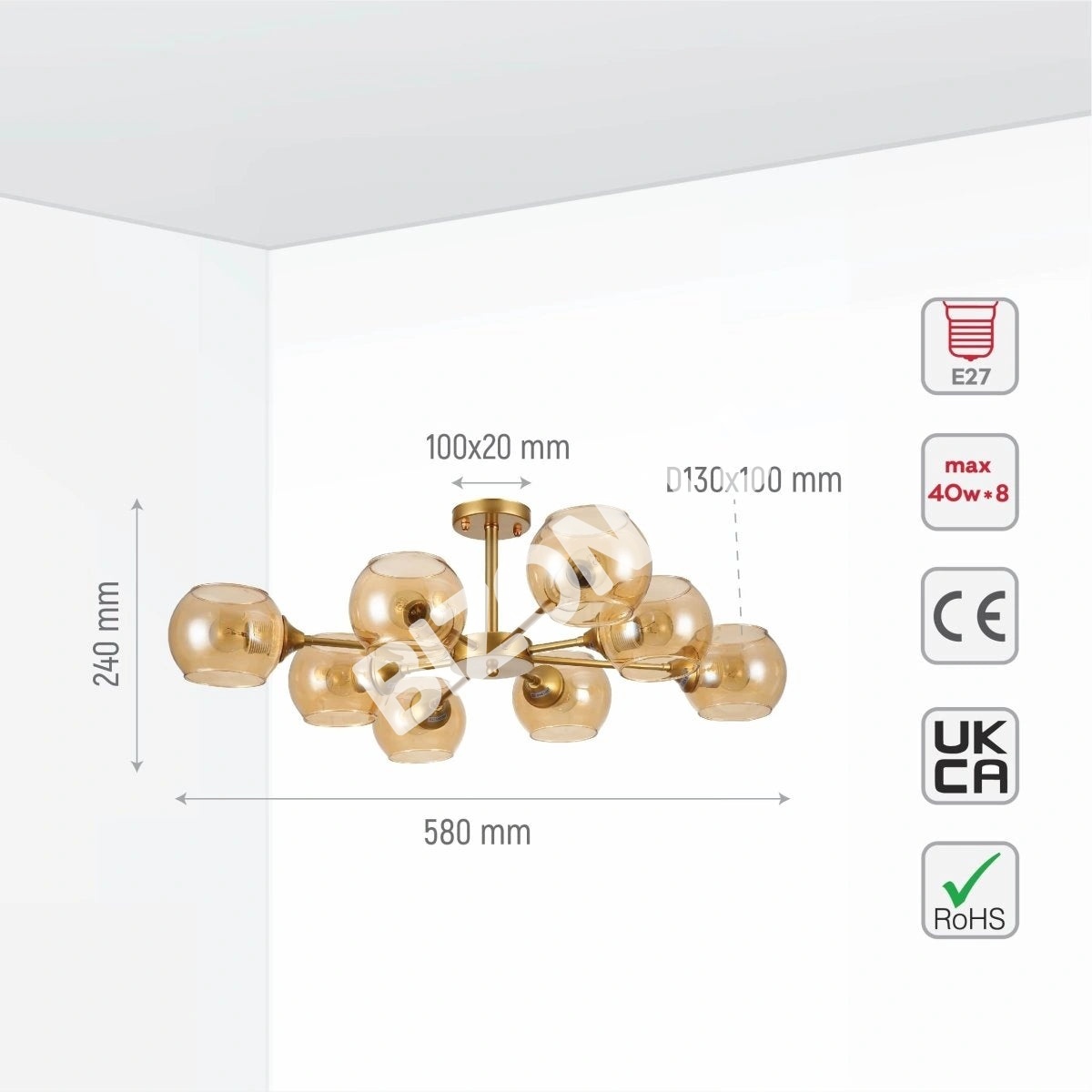 Люстра 52012 3xE27 CHAMPAGNE+золотой, 159-17632 8