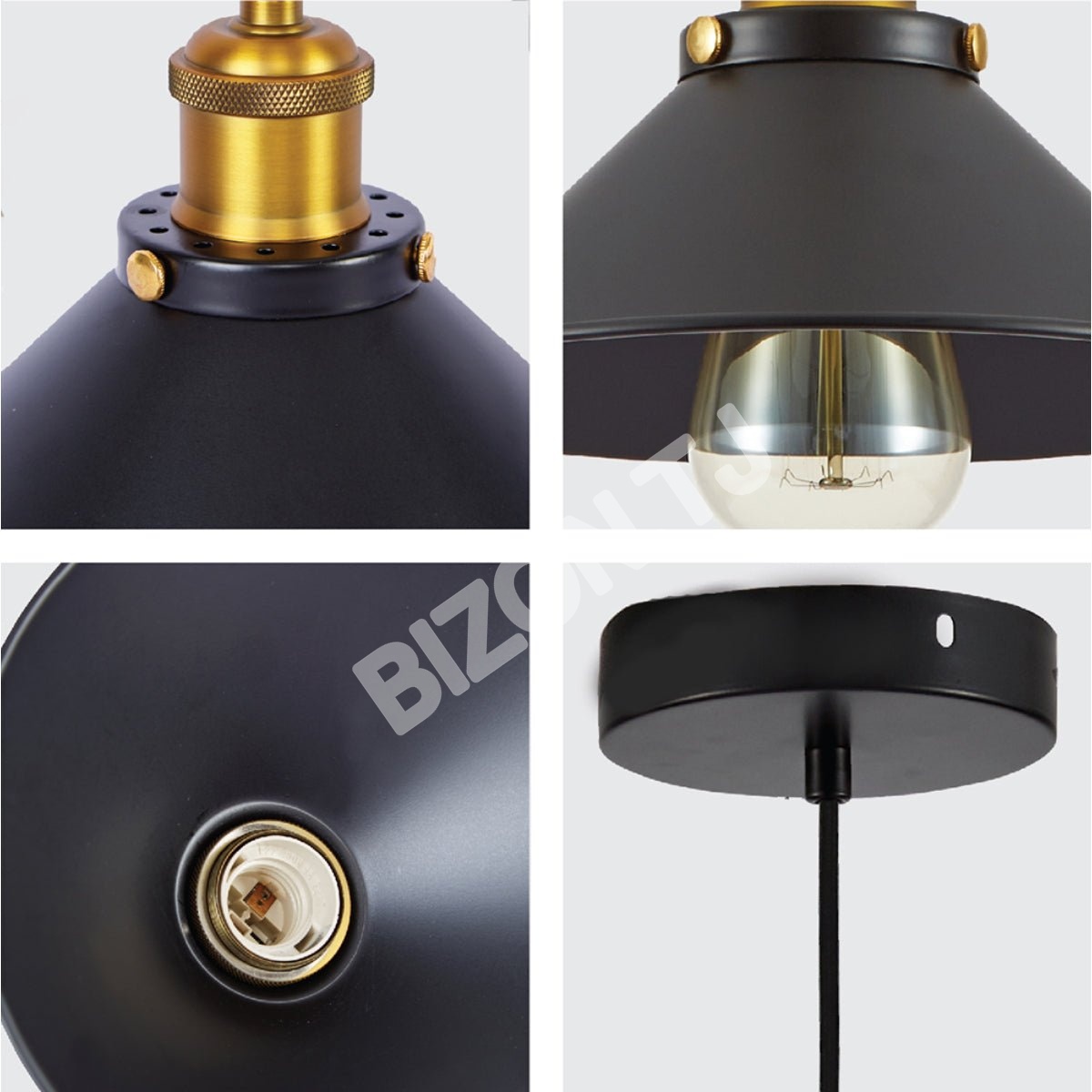 Черный металл Medium Funnel металл потолочный подвесной светильник с E27 Fitting, 150-18360 7