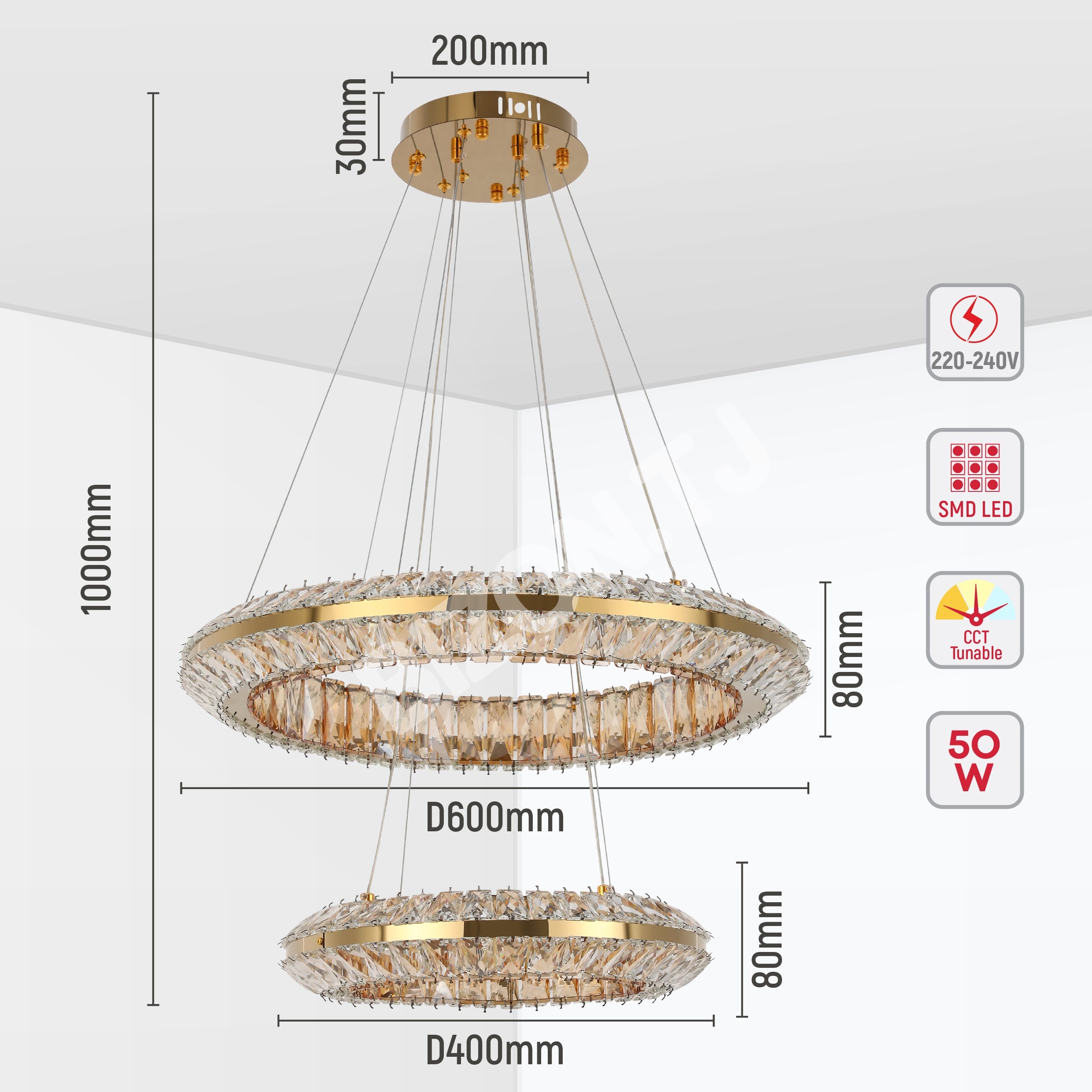 Люстра Crystal золотой CB242 600xW400мм 3 Colour (с, 159-18340 4