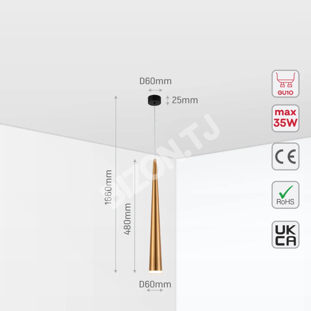 Светильник SY1116 GU10 ACRYLIC золотой 60×495, 172-03162 5