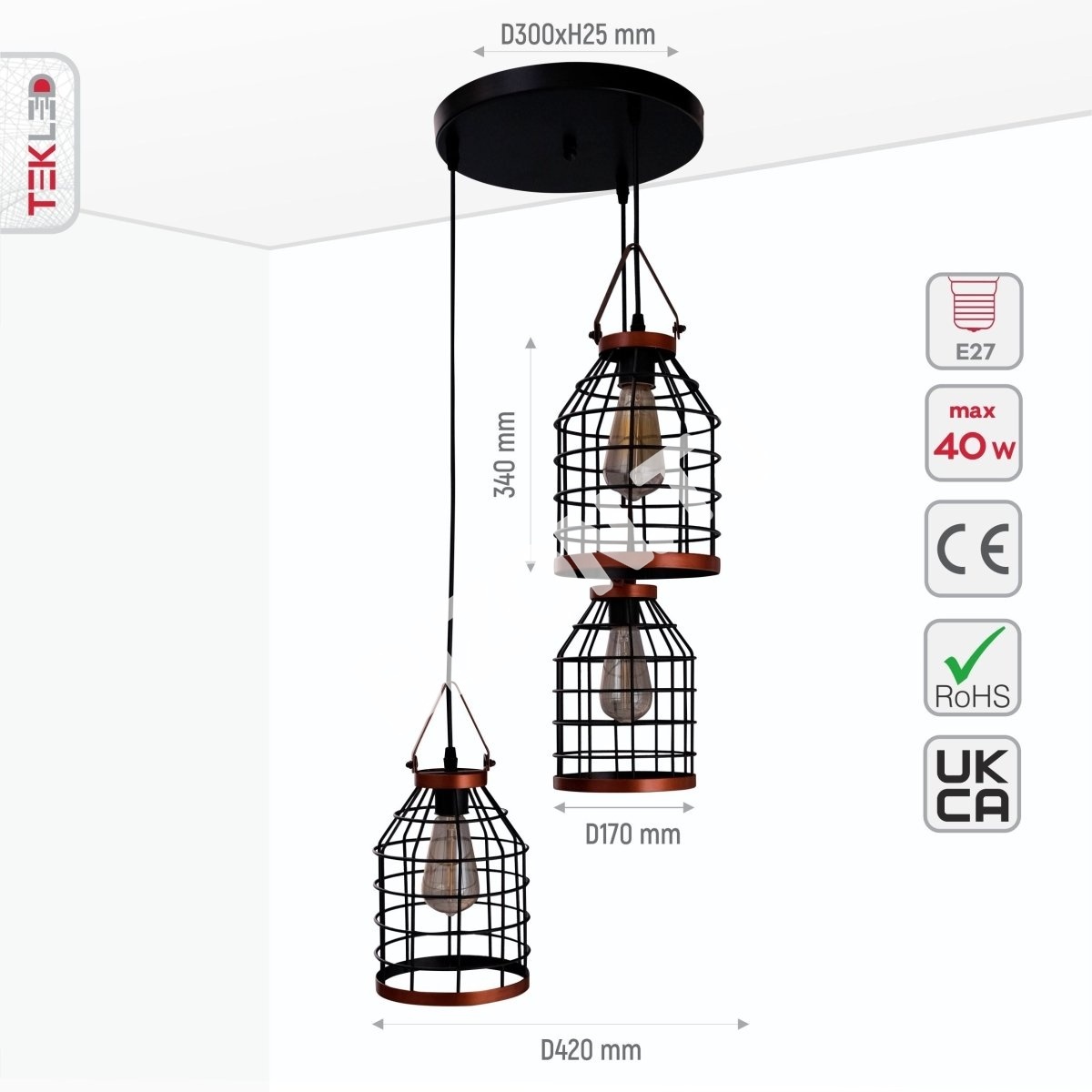 Люстра Chandelier 9068-3*E27 черный, 156-19516 4