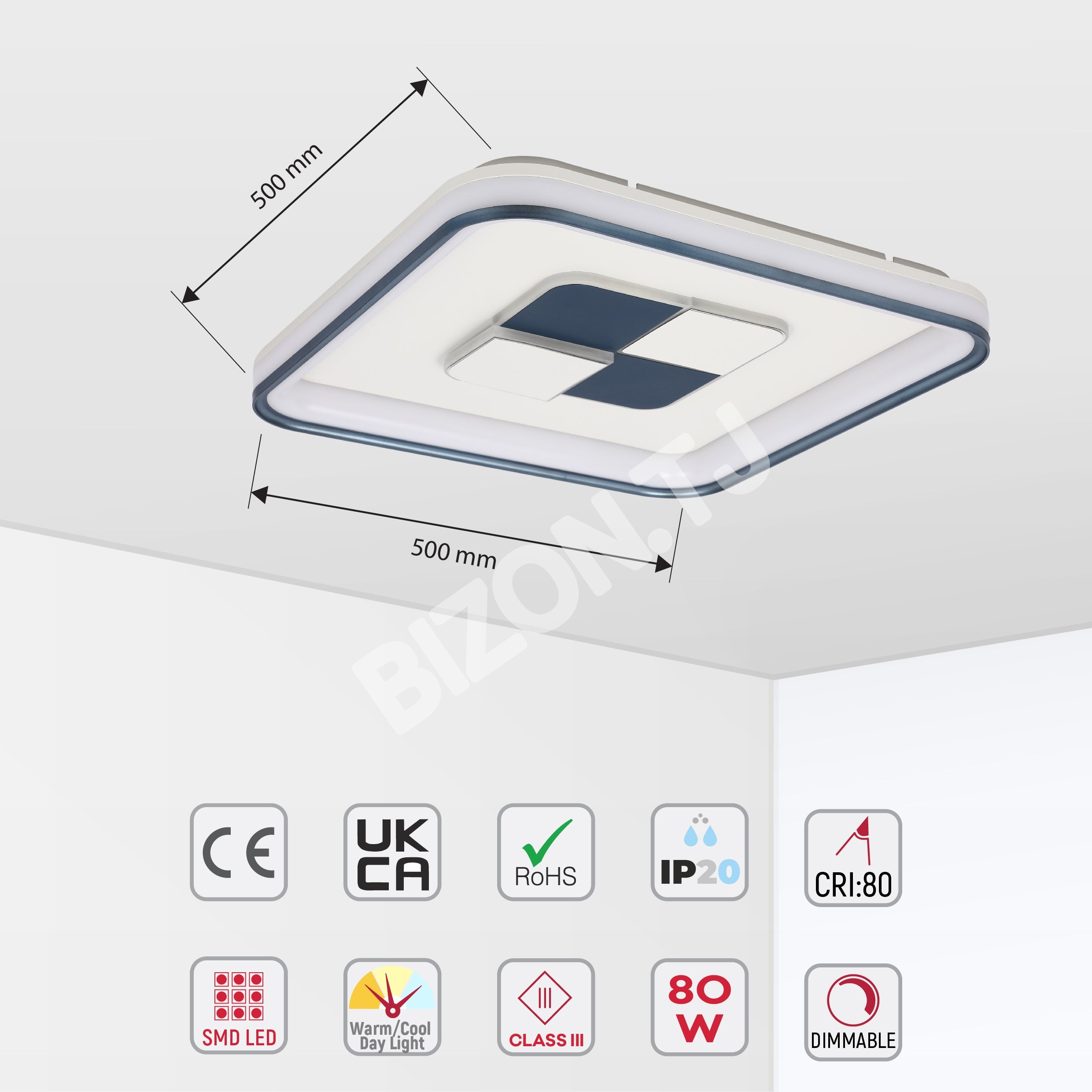 Потолочный LED 80 Вт 500 мм круглый белый 3Color DIMM, 154-17304 7