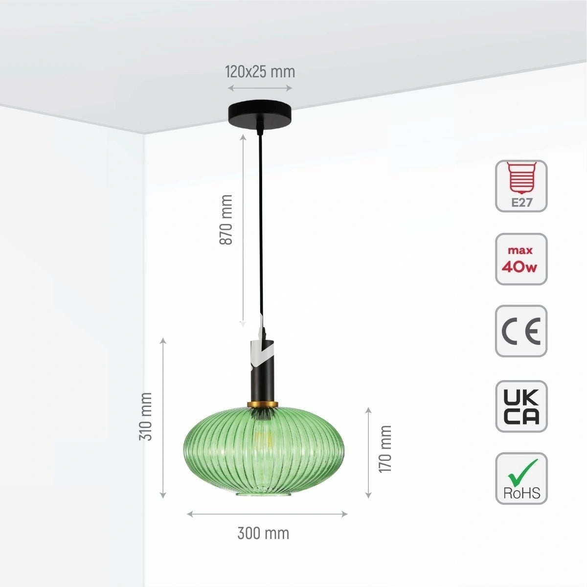 Светильник pod MALOTO D300 1xE27 EMERALD GREEN1, 150-18716 6