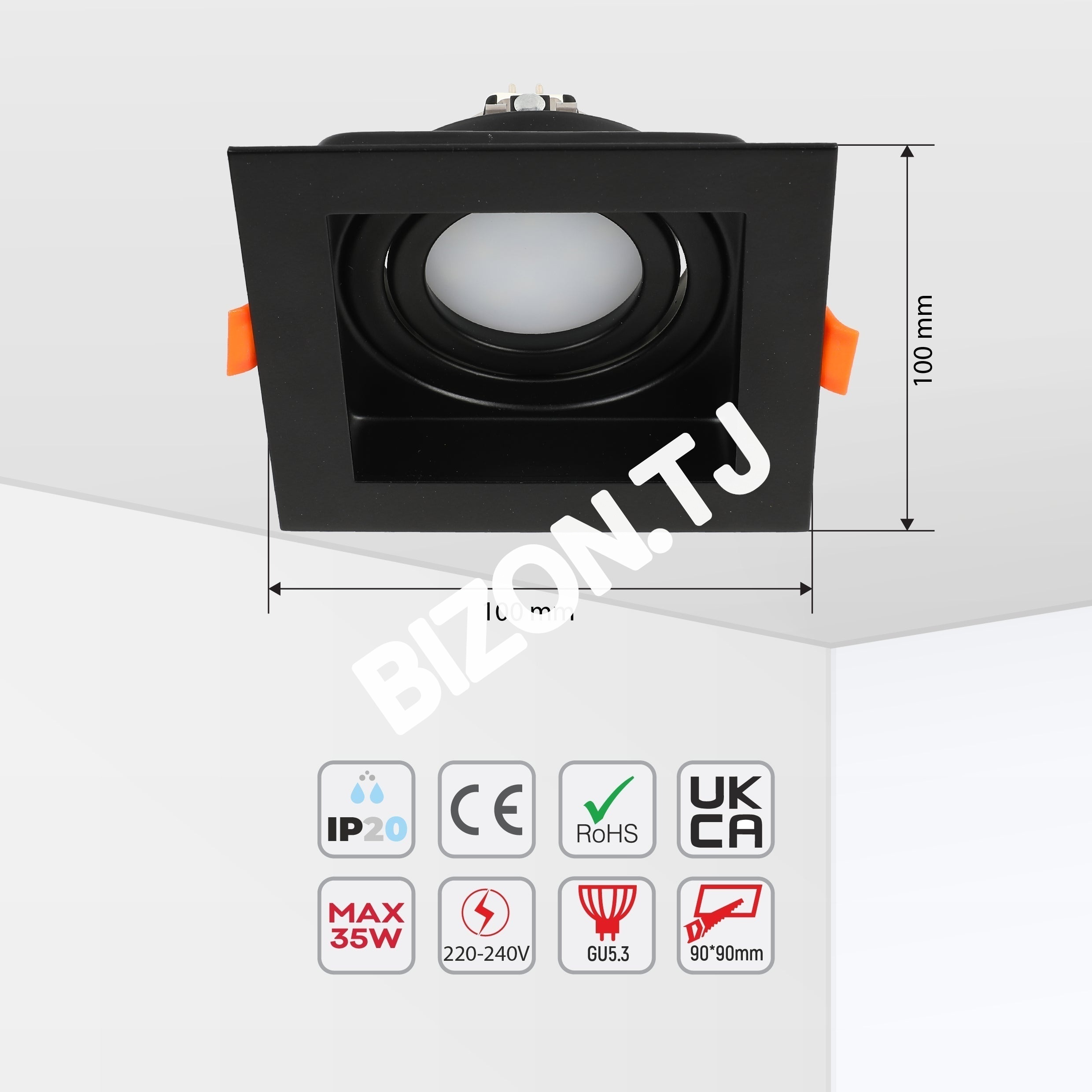 Светильник Grille Rectangle Recessed Tilt даунлайт GU5.3 белый and черный 2 way, 143-03514 32