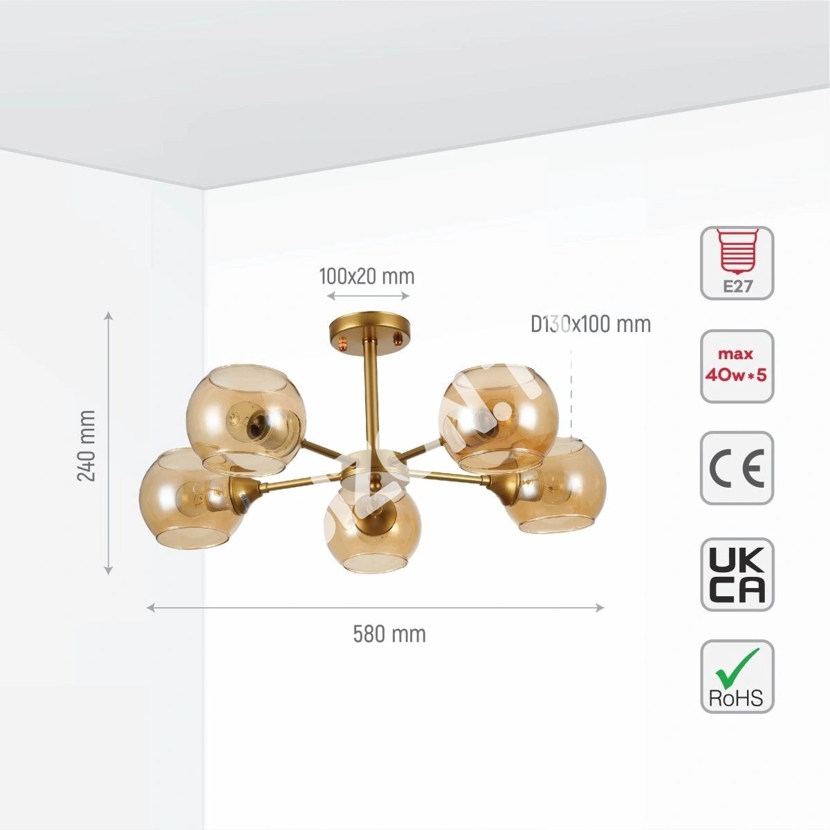 Люстра 52012 3xE27 CHAMPAGNE+золотой, 159-17632 6
