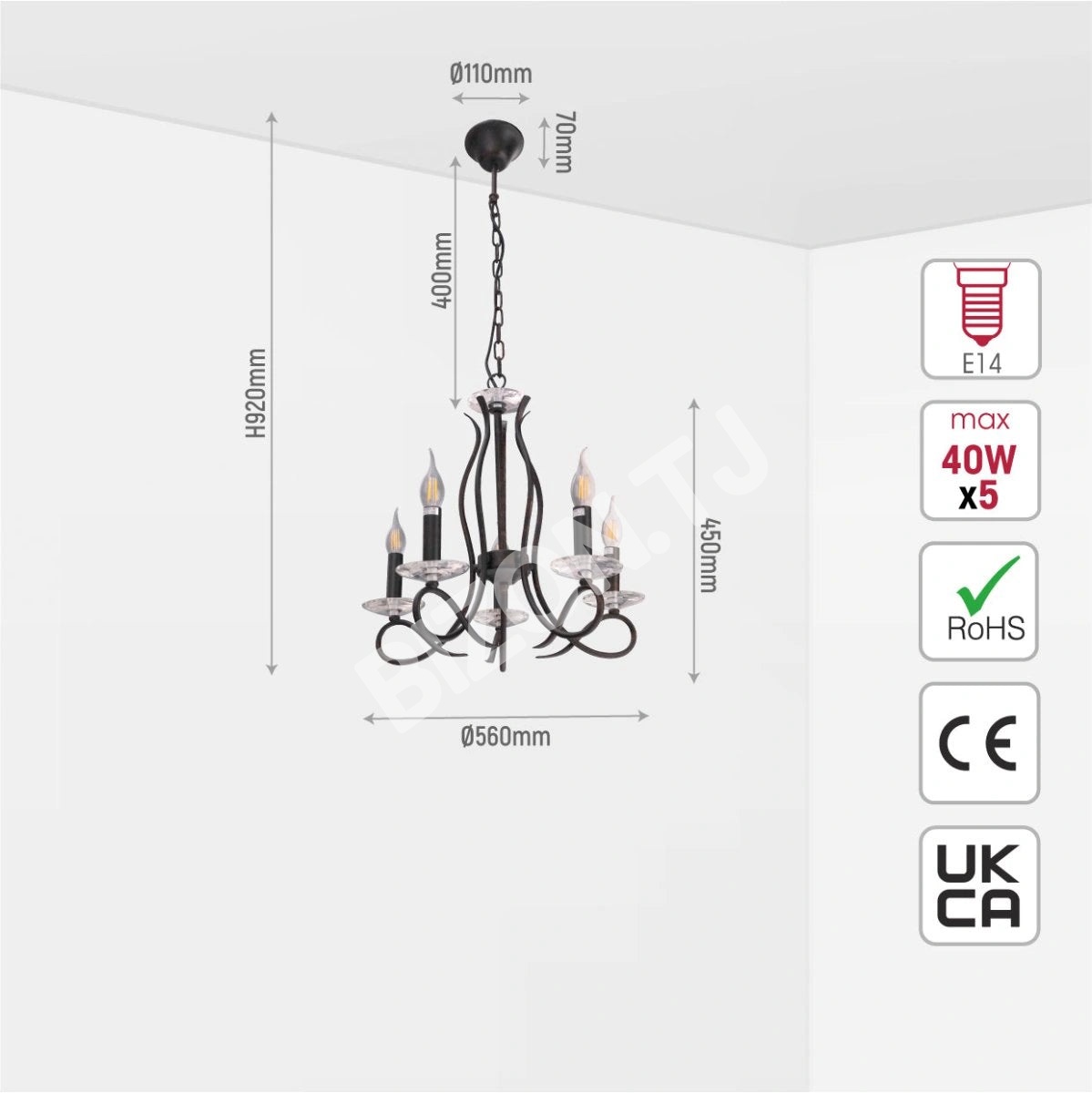 Светильник Candle Vintage Rustic черный French Chandelier потолочный светильник 3 or 5 or 8 Fittings, 156-18146 5