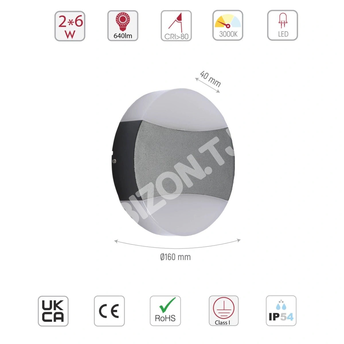 Черный опал круглый Up Down уличный современный LED настенный L, 182-03378 4