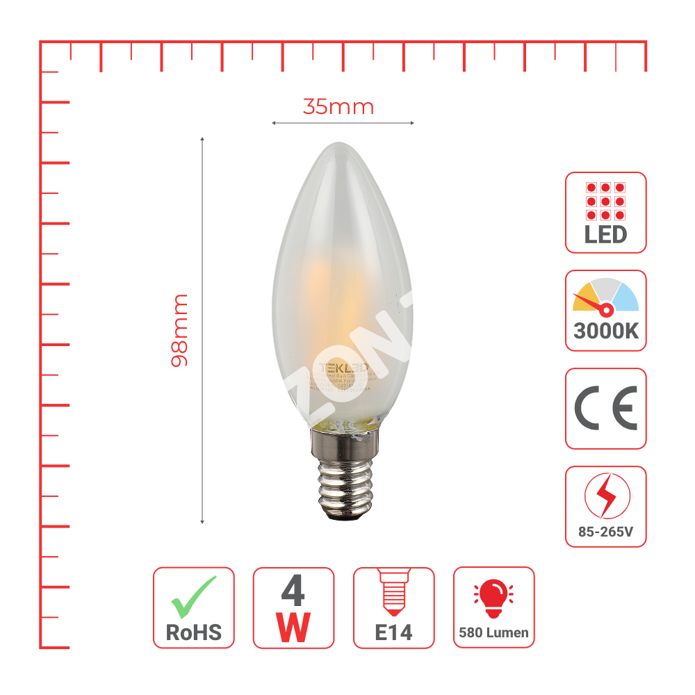 Лампа LED Filament Bulb Candle 4 Вт E14 85-265 В 3000 К Fros, 527-15752 4
