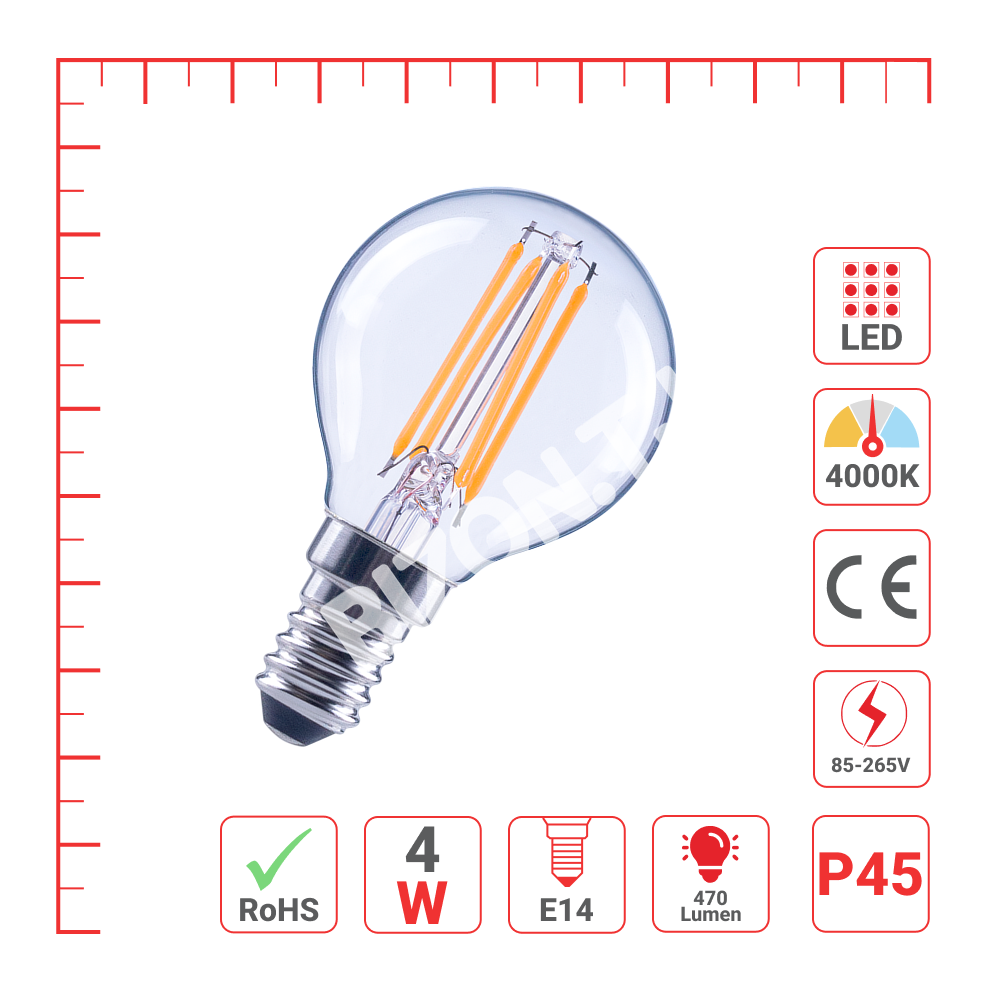 Лампа LED P45 4 Вт E14 CLEAR470 лм 6500 К 85-265 В, 527-03172 10