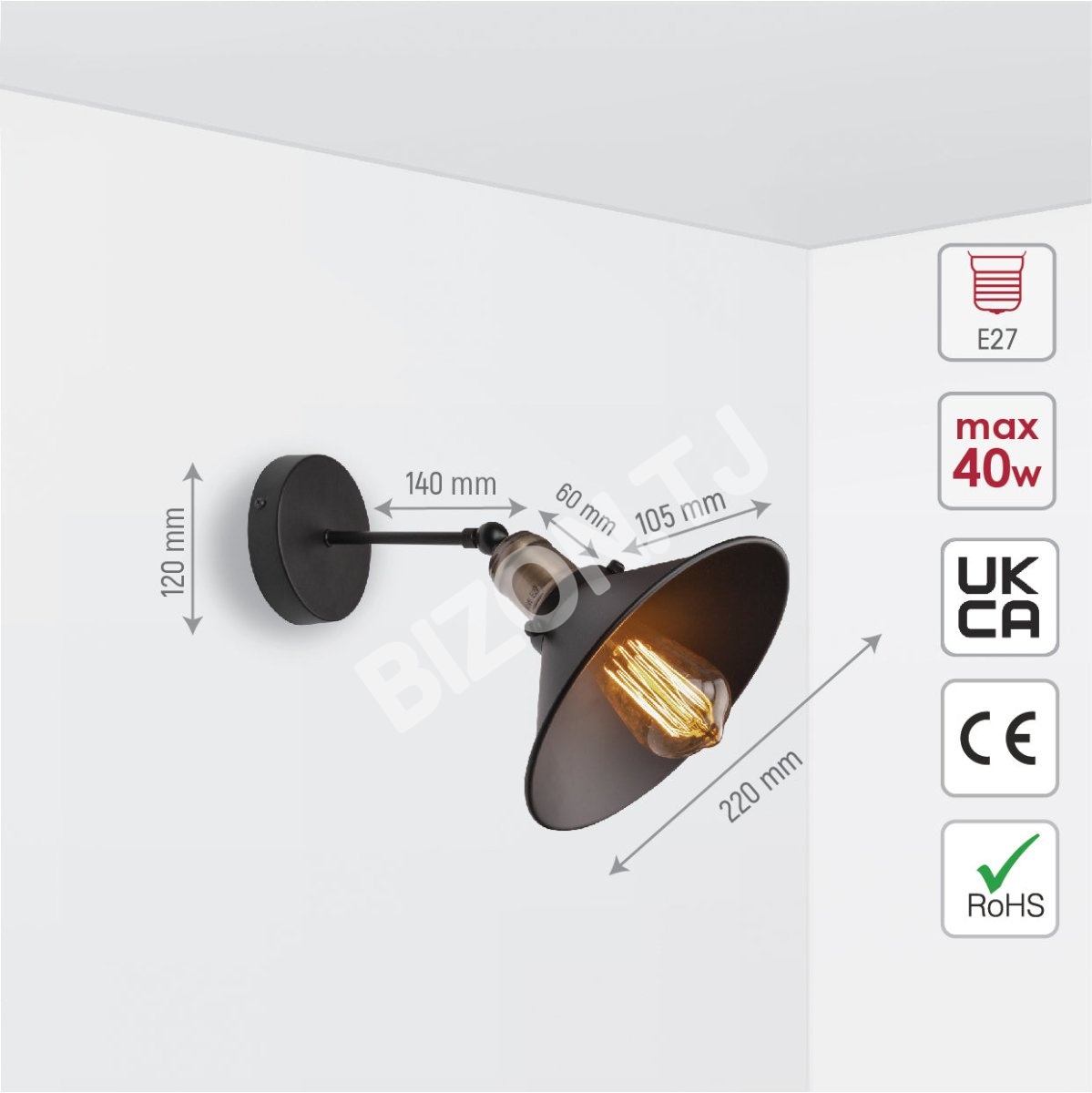 Черный Funnel металл Hinged настенный светильник wit, 151-19558 2