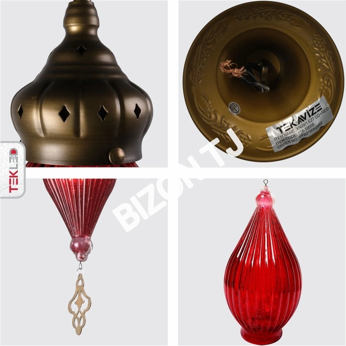 Светильник Moroccan Style антик латунь and красный стекло подвесной потолочный светильник E27, 158-19558 13