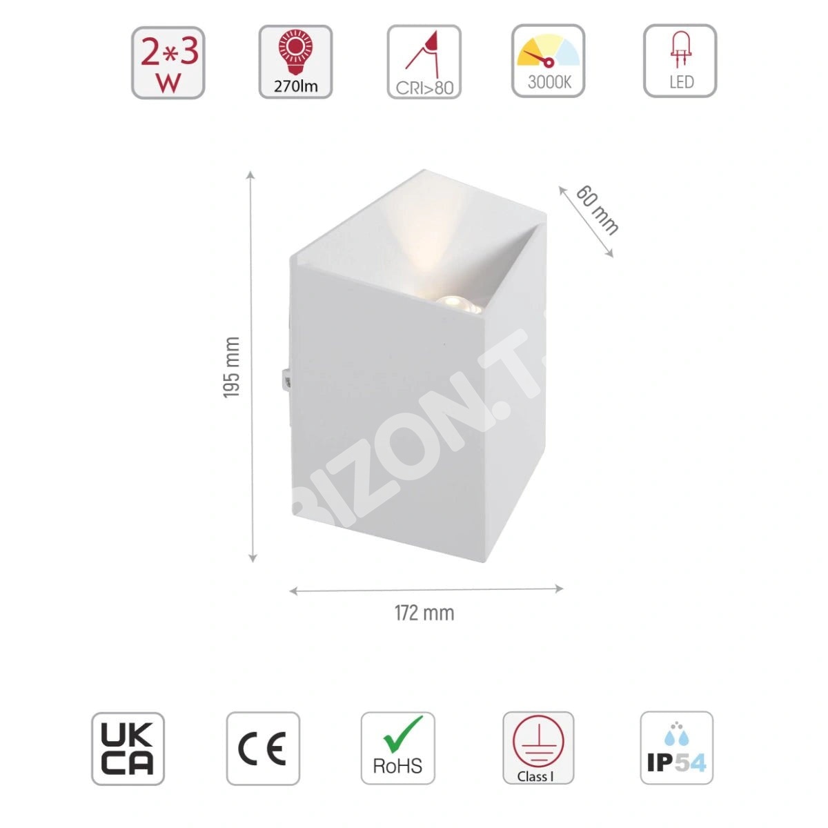 Белый Cuboid Up Down уличный современный LED настенный светильник, 182-03384 4
