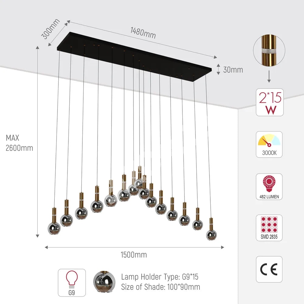 Люстра 67024-15 Smoke 15xG9+LED 3000K1, 159-18254 5
