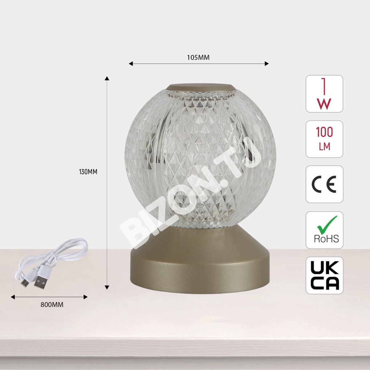 Светильник настольный LED Acrylic D105H130 золотой, 130-03724 4
