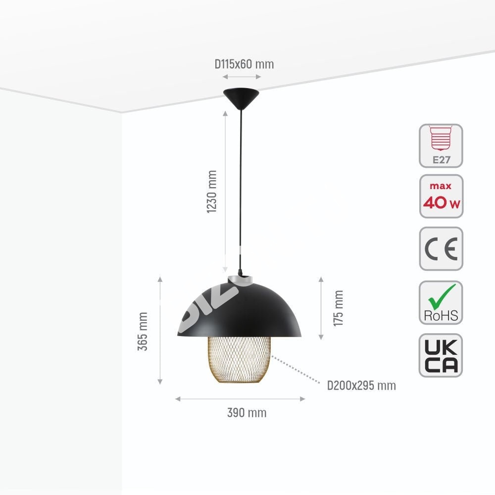 Светильник Matte золотой Caged Shade с черный Dome Top Pendat потолочный светильник D290 с E27 Fitting, 150-18304 6