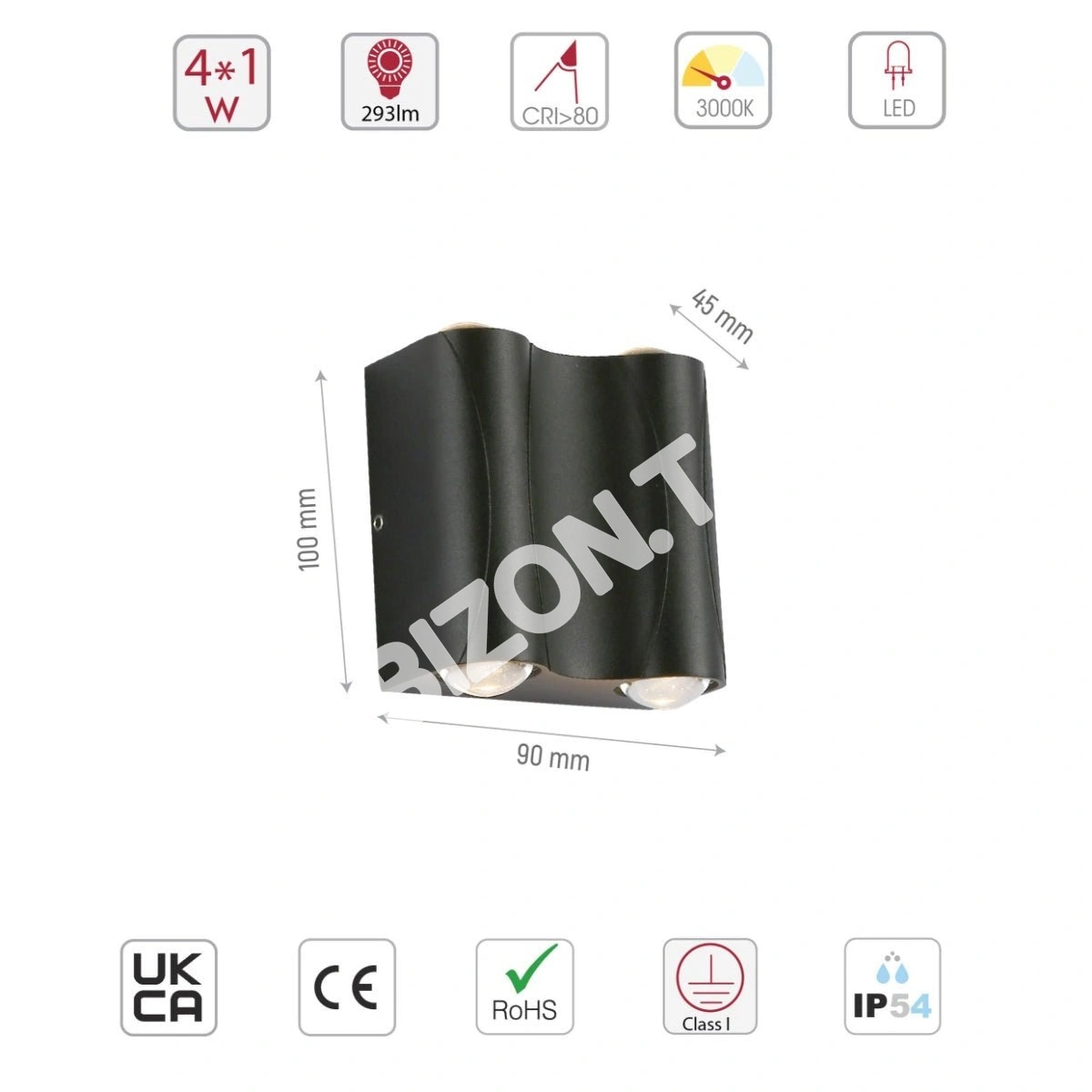 Светильник LED PL-543-2 4×1 Вт песочный черный 3000 К IP54, 183-03326 8