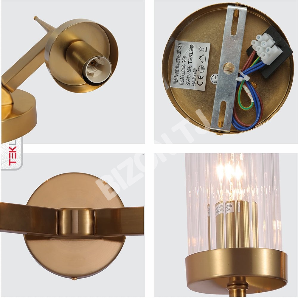 Бра золотой Aluminium бронзовый Cylinder Clear Reeded стекло Joseph Fonteyn Fluted настенный светильник с 2xE14 Fitting, 151-19496 7