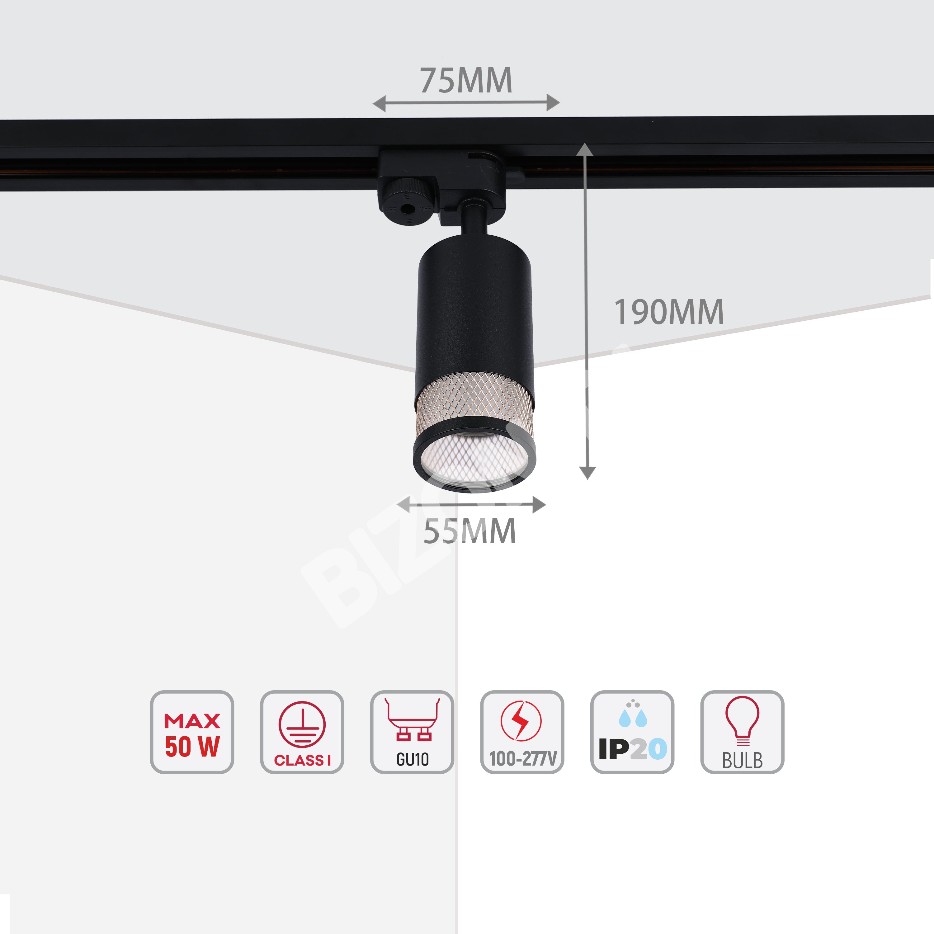Светильник 222205 1xGU10 черный+золотой трековый ?55×110мм (T, 172-03270 7