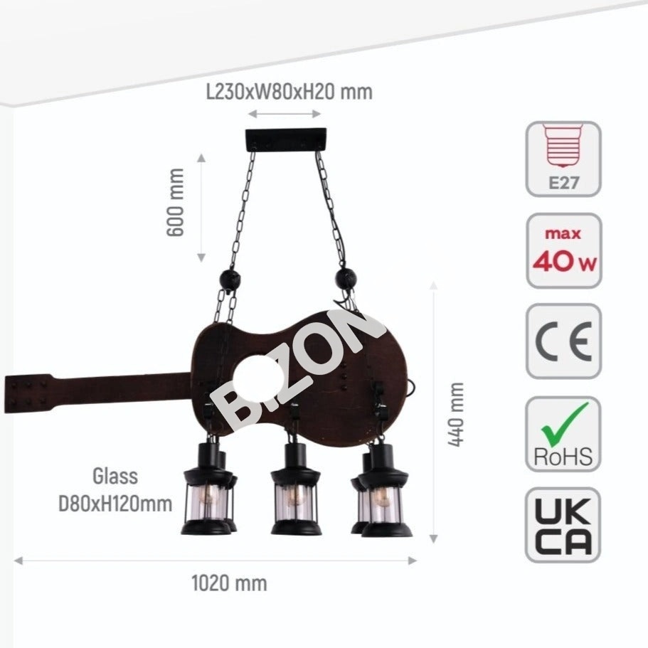 Люстра Old дерево Guitar 6 Lamps island потолочный Chandelier светильник с E27, 158-17872 20