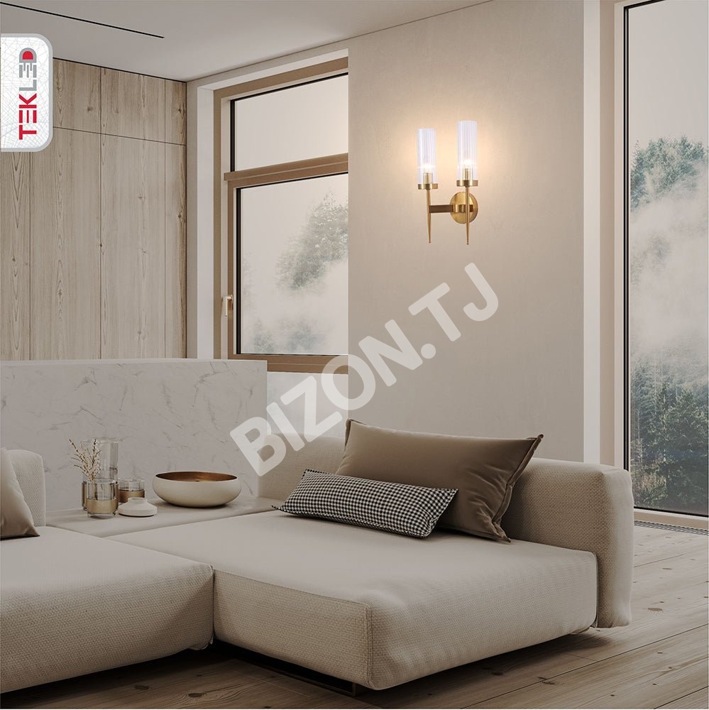 Бра золотой Aluminium бронзовый Cylinder Clear Reeded стекло Joseph Fonteyn Fluted настенный светильник с 2xE14 Fitting, 151-19496 8