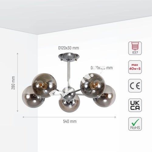 Smoky Globe стекло хром металл Body Sputnik Molecu, 159-17684 6